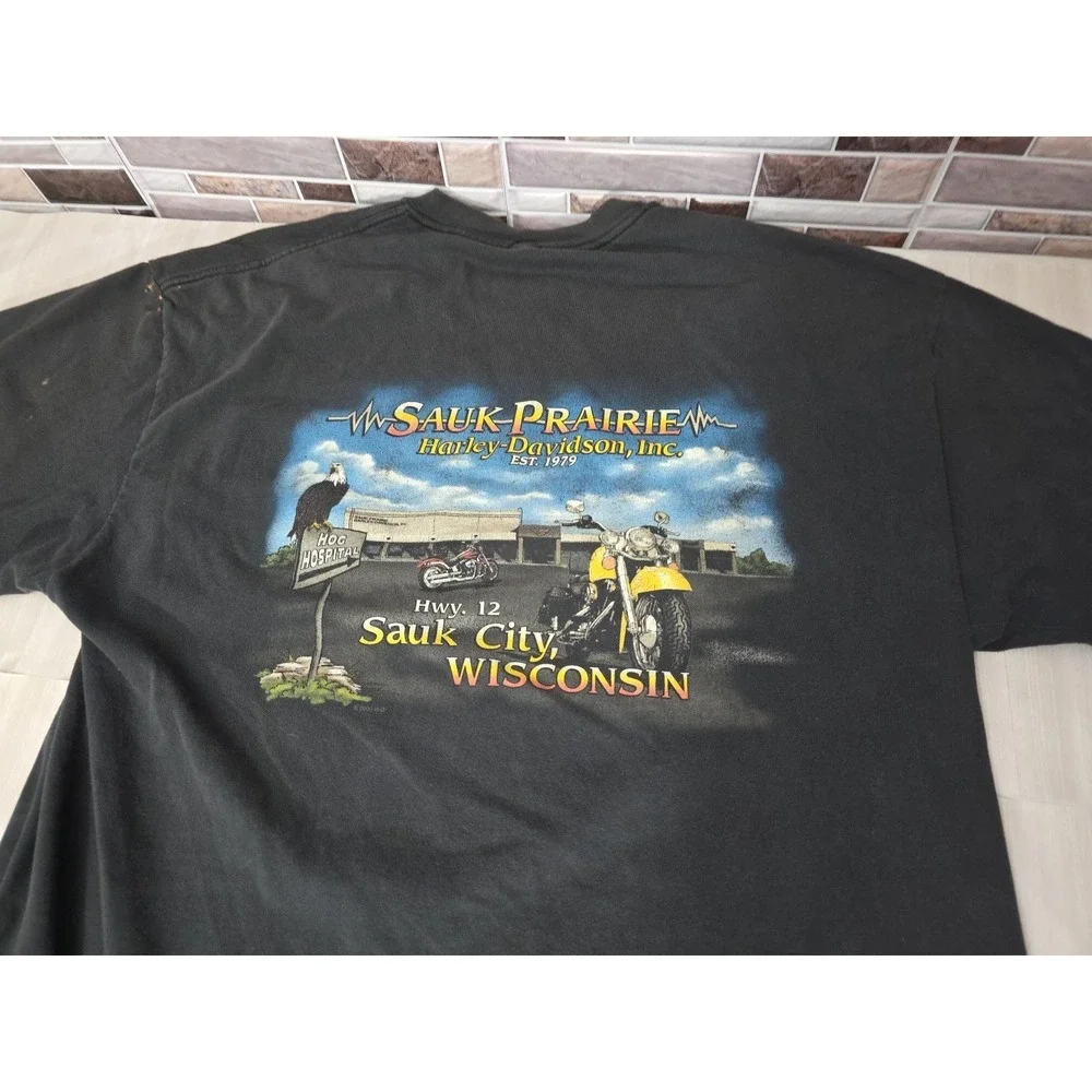 Vintage 2000 Harley Davidson Sauk Prairie WI HOG Hospital T-Shirt XL Free Spirit - Picture 13 of 16